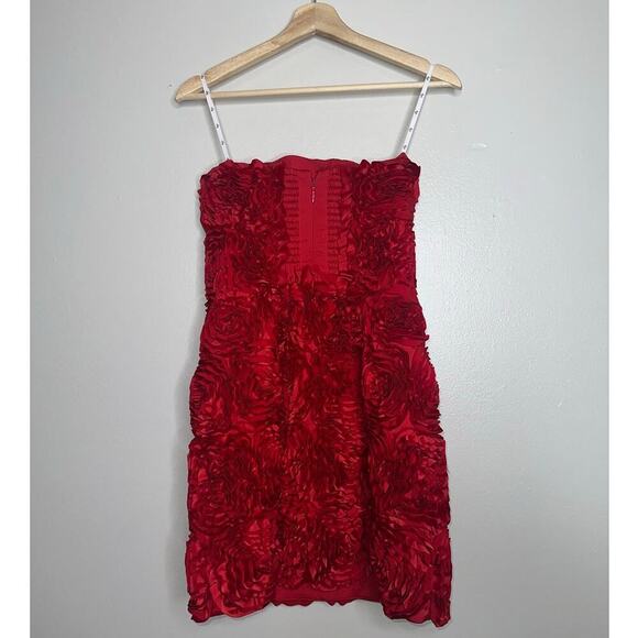 Aje Gazer Rosette Strapless Satin Mini Dress Red Size 6 Valentine's Day - Picture 7 of 10